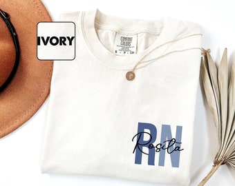 Custom Comfort Colors® Registered Nurse Shirt, RN With Name Tees, RN Nurse Shirts Pocket, Personalized Nurse Gift, Nurse Appreciation Outfit