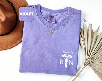 Personalized Comfort Colors® Registered Nurse Shirt, RN With Name Tees, RN Nurse Shirts Pocket, Custom Nurse Gifts, Nurse Student Outfit