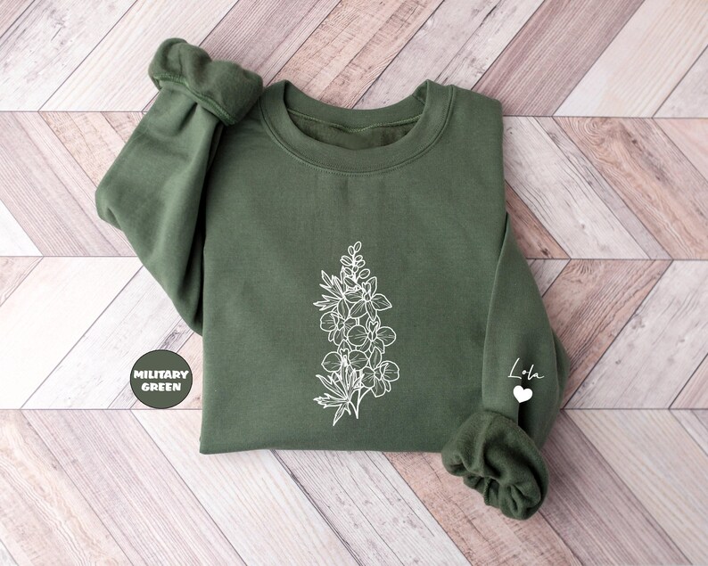 Custom Birth Month Flower Sweatshirt With Names On Sleeve, Personalized Birth Flower Hoodie, Cute Grandma Outfit, Happy Mother's Day Gifts image 4