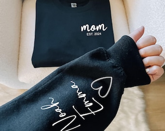 Custom Mama Sweatshirt with Kids Name on Sleeve, Personalized Mom and Est. Date Sweatshirt, Gift Momma Hoodie, Gift for Mommy, Mother's Day