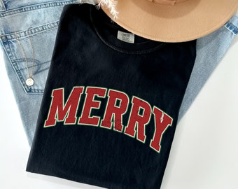 Merry Comfort Colors® T-shirt, Merry Christmas Shirt, Christmas Family Outfit, Merry And Bright Tee, Matching Family Xmas Holiday Clothing