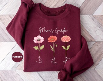 Custom Grandma's Garden Sweatshirt With Grandkids Name, Cute Nana Outfit, Granny Clothing, Personalized Birthflower Hoodie, Mothers Day Gift