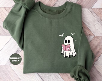 Halloween Ghost Reading Books Sweatshirt, Bookish Halloween Teacher Hoodie,halloween Librarian Outfit, Book Lover Funny Ghost Clothing Gifts