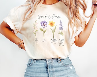 Custom Comfort Colors® Grandma's Garden Shirt, Personalized Birthflower with Names Tee, Gift For Granny, Love Grows Here, Mother's Day Gift
