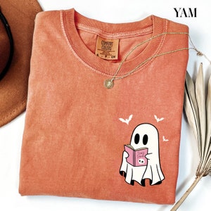 Halloween Ghost Reading Books Comfort Colors Shirt, Bookish Halloween Librarian Tee, Teacher Halloween Tshirt, Book Lover Funny Ghost Outfit