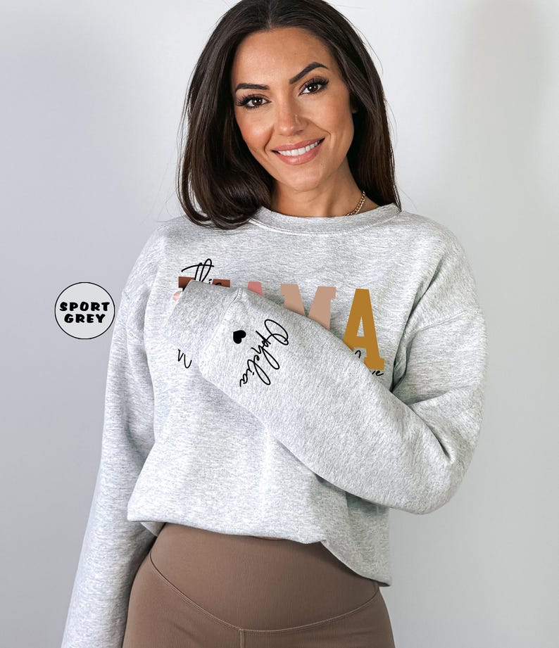 Custom This Mama Wears Her Heart On Her Sleeve Hoodie, Personalized Mom Sweatshirt With Kids Names, Cute Momma Outfit, Mothers Day Gifts image 3