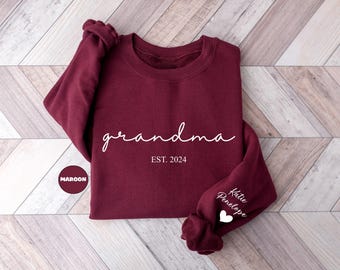 Sweat grand-mère personnalisé, sweat à capuche grand-mère personnalisé avec noms de petits-enfants sur la manche, tenue de nouvelle grand-mère, faire-part de vêtements, cadeaux