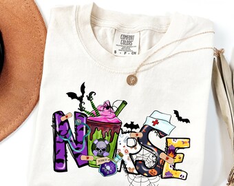 Halloween Krankenschwester T-Shirt, Comfort Colors® RN Lustiges Halloween medizinisches Hemd, Witchy Krankenschwester Outfit, lustiges Halloween T-Shirt, Halloween Geschenke