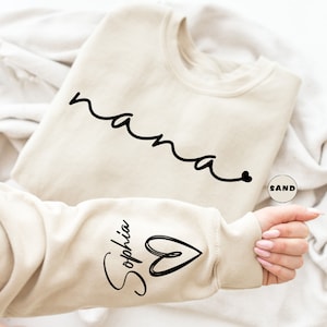 Personalized Nana Sweatshirt With Grandchilds Names on Sleeve, Cute Grandma Hoodie, Custom Grandma Gift, Granny Clothes, Mother&#39;s Day Gift