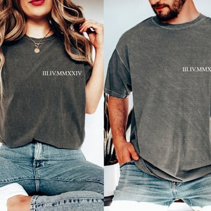 Custom Roman Numeral T-shirt, Comfort Colors® Personalized Anniversary Date Shirt, Matching Couples Outfit, Valentines Day Gift, Wedding Tee