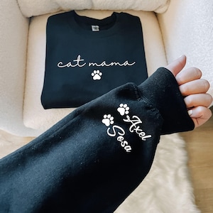 Personalized Cat Mama Sweatshirt With Cat Name, Custom Cat Mom Hoodie, Cute Cat Mommy Outfit, Cat Owner Clothing, Happy Mother's Day Gifts