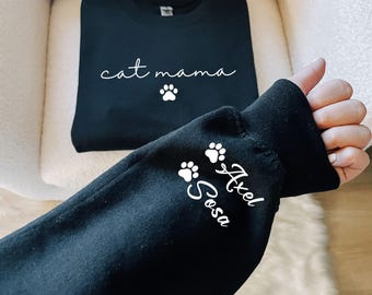 Personalized Cat Mama Sweatshirt With Cat Name, Custom Cat Mom Hoodie, Cute Cat Mommy Outfit, Cat Owner Clothing, Happy Mother's Day Gifts