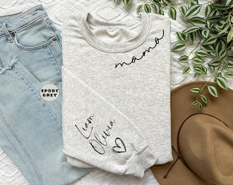 Benutzerdefinierte Mama Sweatshirt mit dem Namen der Kinder auf dem Ärmel, Geschenk Mama Hoodie, personalisiertes Mama Sweatshirt, Weihnachtsgeschenk für Mutter, Geschenk für Mama