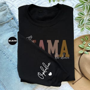 Custom This Mama Wears Her Heart On Her Sleeve Hoodie, Personalized Mom Sweatshirt With Kids Names, Cute Momma Outfit, Mothers Day Gifts image 4