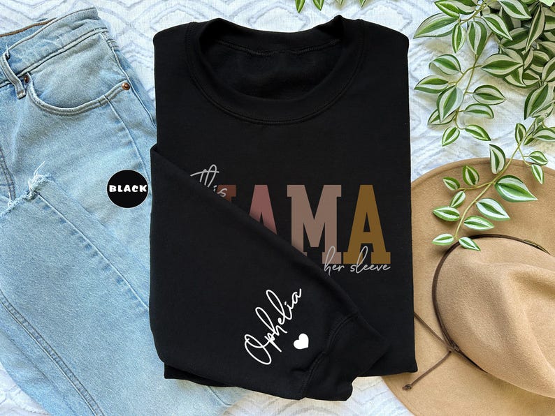 Custom This Mama Wears Her Heart On Her Sleeve Hoodie, Personalized Mom Sweatshirt With Kids Names, Cute Momma Outfit, Mothers Day Gifts image 4