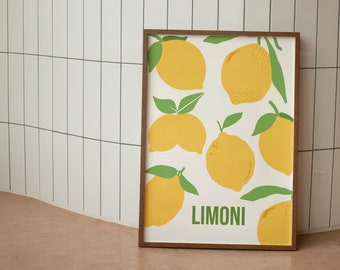 Lemon Print Wall Art, Kitchen Art Food Fruit Poster Trendy Art Modern Retro Poster Kitchen Decor Gallery Wall Digital Download