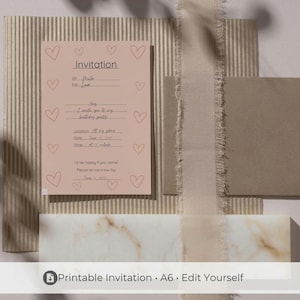 Printable DIY Heart Invitation Card Self-Editable Pastel Orange Birthday Kids Party Baby Shower Family Celebration Digital Invite print