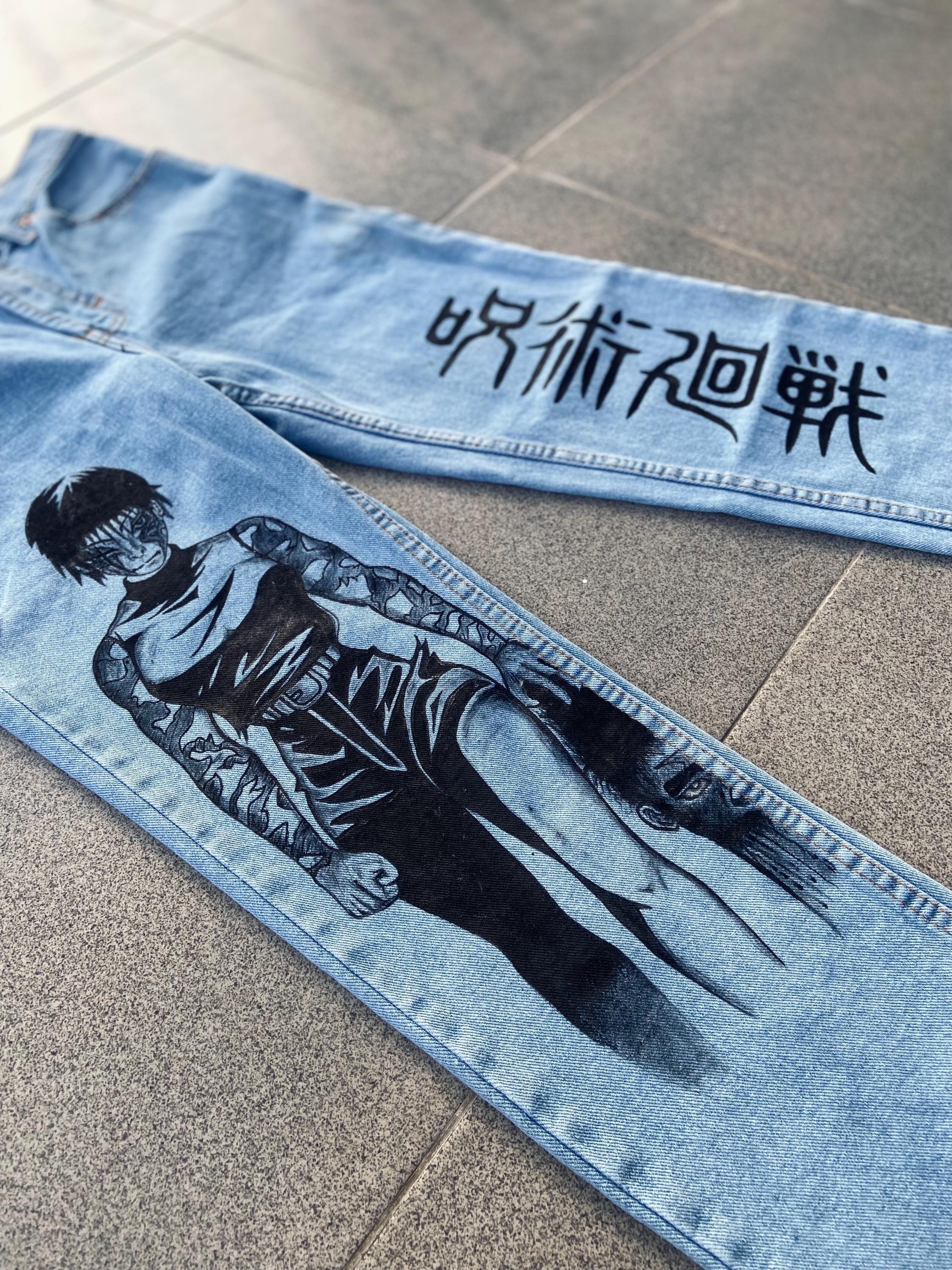 Painted Jeans Anime - Etsy Painted Jeans Anime - Etsy