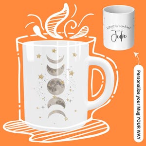 Personalized Moon and Stars Yoga Mug - Lunar Phases Coffee Cup - Celestial Meditation Gift - Custom Spiritual Tea Mug for Yogi & Mystic