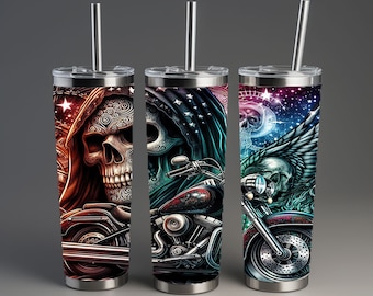 Skull Tumbler Png, Sublimation Tumbler Designs, Skull Jaw on Motorbike Digital Designs, Horror Tumbler Wrap, Instant Download