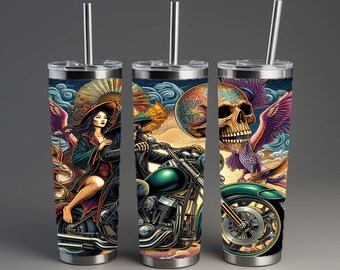 Skull Tumbler Png Design, Couple Skeleton Png, Digital Design, Gothic Png, Sublimation Tumbler Design, 20 Oz Tumbler Wrap