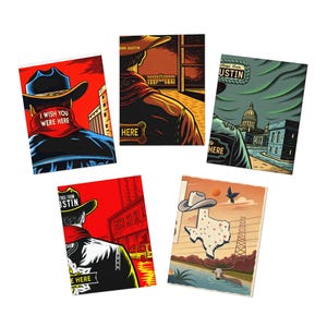 Retro Austin Grußkarten-Set | 5er-Pack Vintage Karten, perfekt für Postkarten, Souvenir-Geschenke, Briefpapier zum Thema Texas, Grußkarten