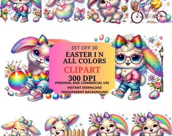 Watercolor Easter Clipart Bundle: Rainbow Bunny & Chick Graphics (Digital PNG Download)