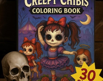 Creepy Cute Halloween  Chibis Coloring Book PDF | Gothic Kawaii Printable Pages | Digital Coloring for Adults I Digital Coloring Book I