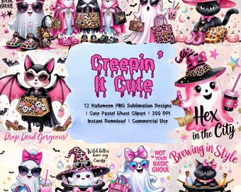 Pastel Halloween Clipart PNG Bundle: Kawaii Ghost Designs (Digital Download