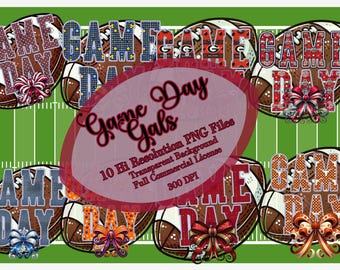 Game Day Gals Football Clip Art Bundle with Custom Team Colors | 10 PNG Designs | 300 DPI Digital Download , Commercial License