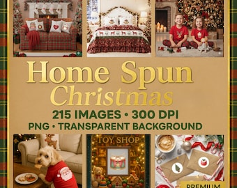 Home Spun Christmas Clipart Bundle | 215 PNG Images | Vintage Christmas | 300 DPI TranPNG |  Sublimation | Patchwork Christmas Graphics