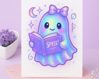 Glow and Ghouls Pastel Ghost Clipart | Cute Kawaii Halloween PNGs | Holographic Ghosts for Stickers, Sublimation & Digital Crafts