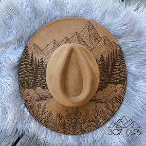 Mountain Scene Landscape Wide Brim Hat LASER ENGRAVING SVG pdf png