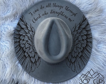 Alas de ángel Filipenses 4:13 Sombrero de ala ancha GRABADO LÁSER SVG pdf png