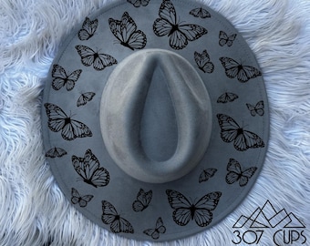 Sombrero de ala ancha con forma de mariposa, grabado láser, SVG, PDF y PNG