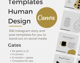 Human Design Instagram-sjabloon: zwarte en gouden Canva Gates (digitale download)