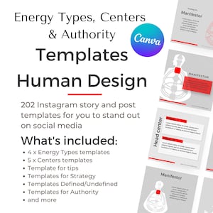 Human Design Templates Energy Types, Centers & Authority Red | Human Design Canva Template for coaches