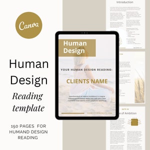 Lettura di Human Design modificabile con pianeti / Modello di report Gold / Modello di ebook Canva per coach