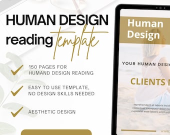 Human Design Reading Template Canva | Warm Gold Spiritual HD Report | Editable Workbook