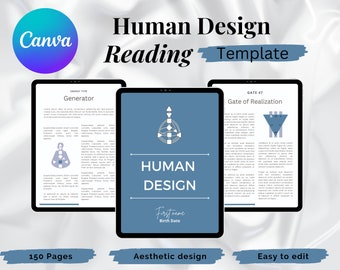Editable Human Design Reading with Planets / Report Template Blue | Canva ebook Template for Coaches