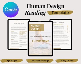 Plantilla de lectura de diseño humano en Canva / Informe HD moderno dorado / Libro de ejercicios Clean Coach