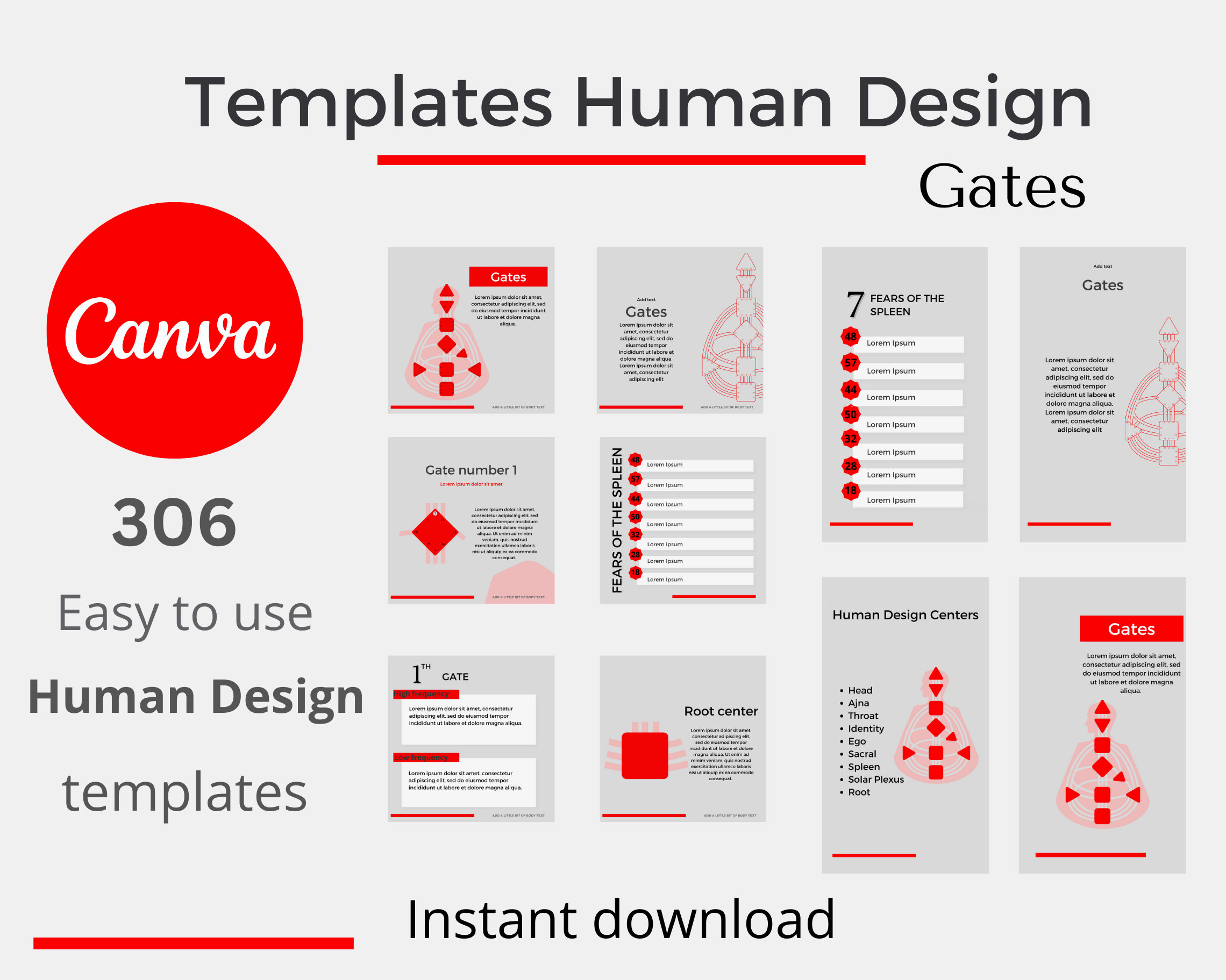 Editable Human Design Insta Template Gates Red Canva Template for Human ...