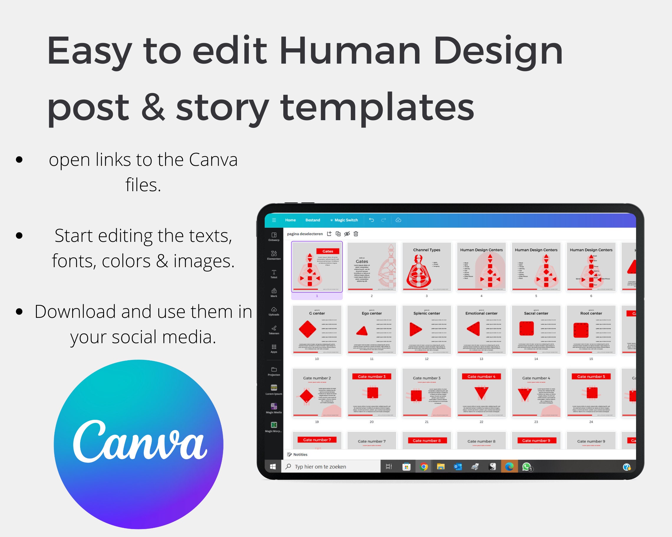 Editable Human Design Insta Template Gates Red Canva Template for Human ...