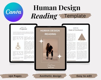 Editable Human Design Reading with Planets / Report Template Brown | Canva ebook Template for Coaches