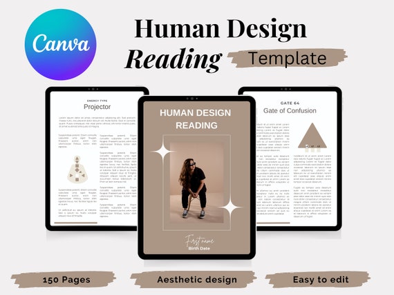 Editable Human Design Reading with Planets / Report Template Brown | Canva ebook Template for Coaches
