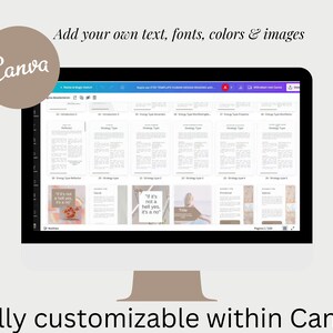 May include: A computer screen displaying a Canva design template for a human design reading guide. The template is fully customizable and includes text, images, and a color palette. The text on the screen reads "If it's not a hell yes, it's a no."