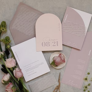 Save the Date card Light Blush modern wedding invitation, simple, elegant, in delicate colors, blush, apricot, peach, mauve, rose image 3