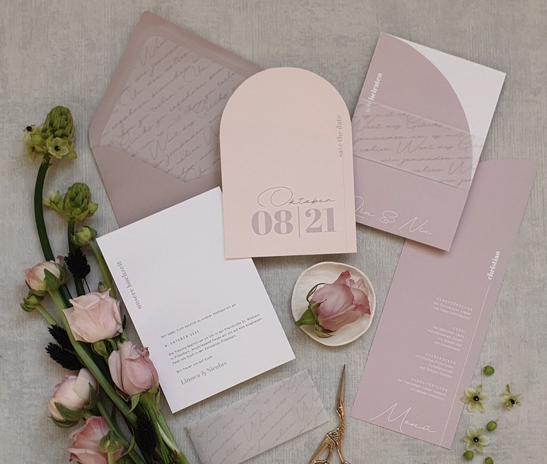 Save the Date card Light Blush modern wedding invitation, simple, elegant, in delicate colors, blush, apricot, peach, mauve, rose image 3