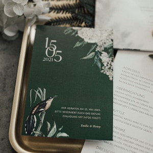 Save the Date Karte Hochzeit Soho Urban Glam – moderne Hochzeitseinladung, urbaner Loft Style, edel, chic, botanisch, floral, grün