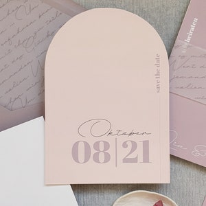Save the Date card Light Blush modern wedding invitation, simple, elegant, in delicate colors, blush, apricot, peach, mauve, rose image 1